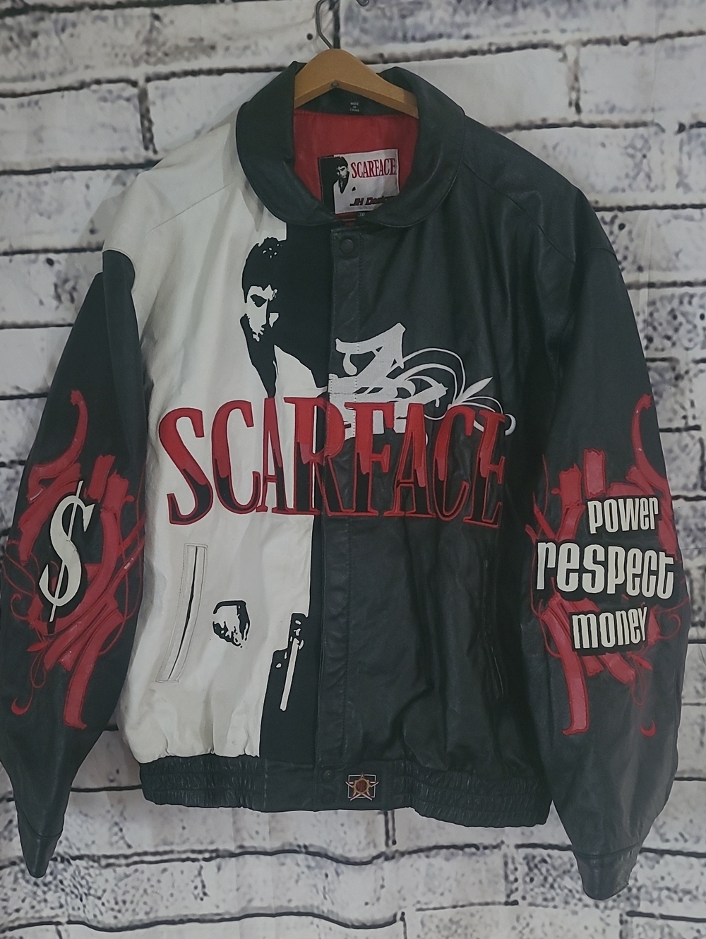 Vintage JH Design Scarface "Power, Respect, Money" Split Leather Jacket